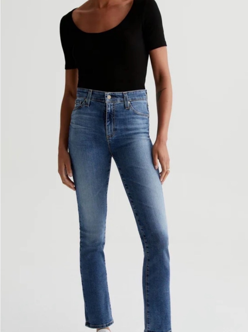 AG Adriano Goldschmied High-Rise Straight Jeans in Medium Blue